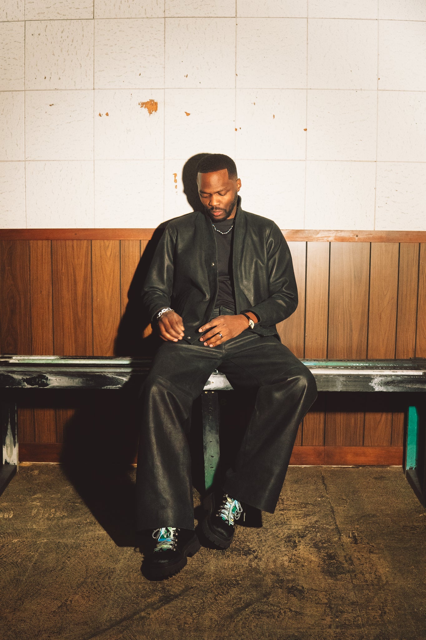 Kyoto vintage black leather kimono